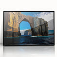 Large abstract wall art depicting Tasmania scenery in muted earth tones on a black framed acrylic.