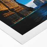 Art deco poster of Tasmania scenery in muted earth tones on rolled canvas, suited for dining room or bathroom wall art.