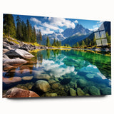 Large abstract wall art depicting a serene Alberta, Canada scenery in muted earth tones on acrylic glass.