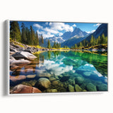 Vintage poster art of Alberta, Canada scenery in vibrant colors on a framed canvas, ideal for living room decor.