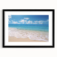 Extra large abstract art print featuring vibrant Caribbean scenery on textured canvas, framed in black.