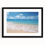 Extra large abstract art print featuring vibrant Caribbean scenery on textured canvas, framed in black.