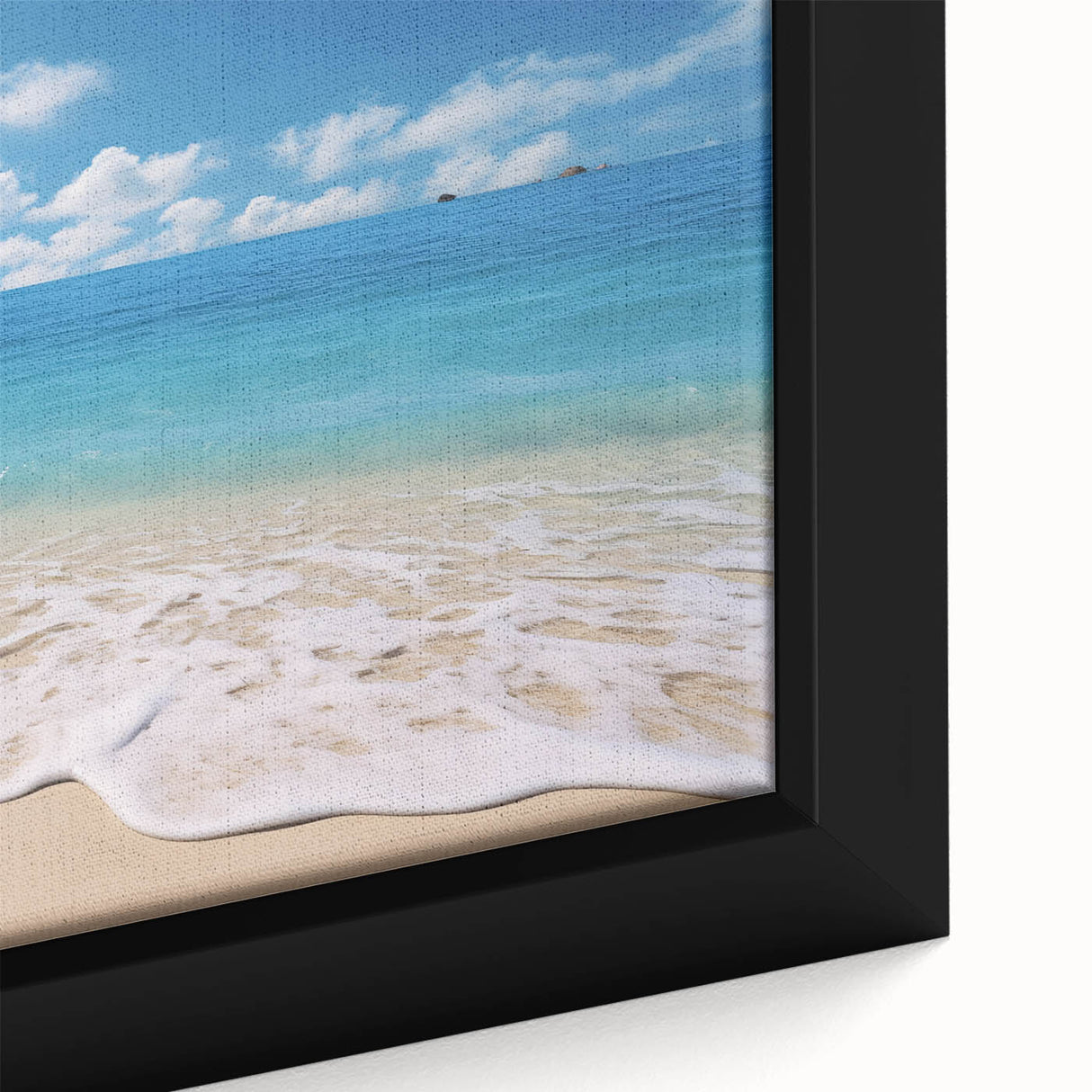 Extra large black wall art of Antigua scenery on framed canvas, featuring colorful, textured design.
