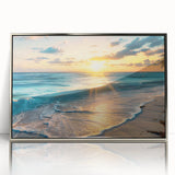 Framed acrylic print of a serene Bahamian coastline in soft blue and green tones, ideal for modern art wall decor.