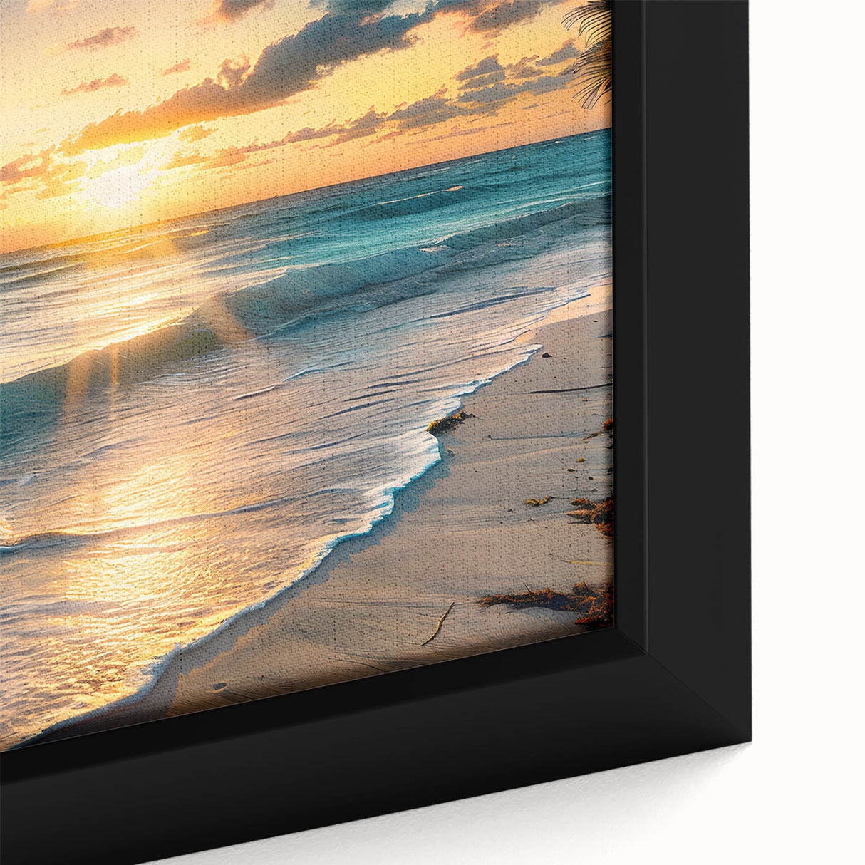 Framed canvas featuring a textured depiction of the Caribbean Bahamas in colorful art on a black background.