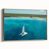 Framed canvas depicting a vintage Caribbean landscape in muted gold and black tones, ideal for bedroom wall decor.