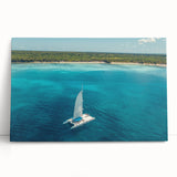 Black and white stretched canvas of a Caribbean beach scene, ideal for kitchen wall art.