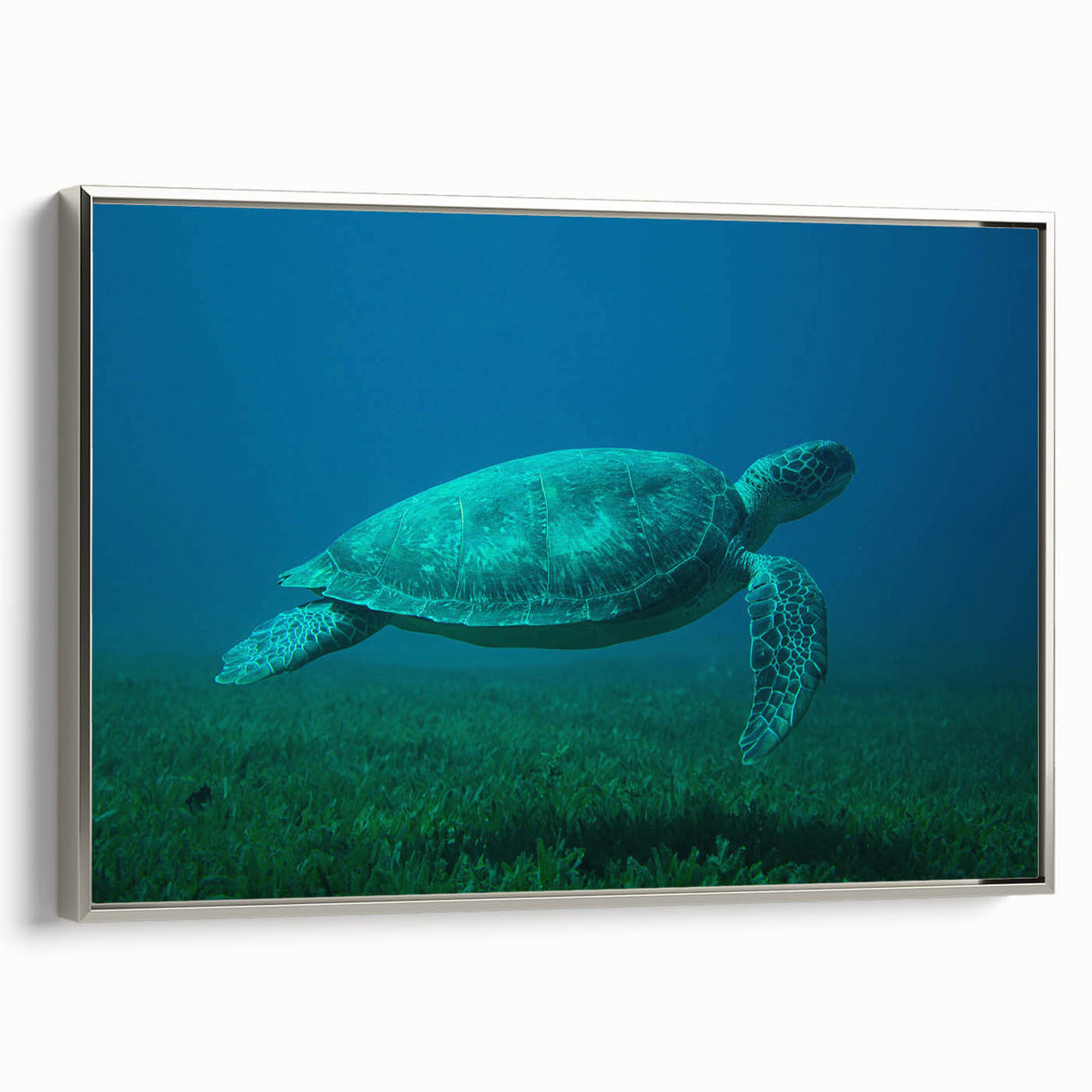 Framed canvas of a vintage-style Caribbean landscape in black and silver tones, ideal for bedroom decor.