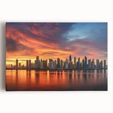 Large black and white panoramic photo of Panama City skyline on stretched canvas, ideal for kitchen wall art.
