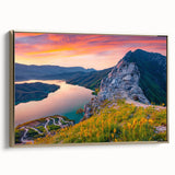 Framed canvas depicting a vintage-style Albanian landscape in muted gold and black tones, ideal for bedroom wall art.
