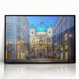 Large abstract wall art depicting a European scenery in Austria, in muted earth tones on framed acrylic.