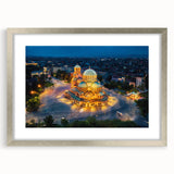 Extra large abstract art print featuring textured scenery of Bulgaria in muted earth tones, framed in silver.