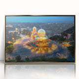 Art deco poster featuring a European Bulgarian scenery in muted gold tones on a framed acrylic.