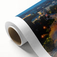 Art Deco poster of a European scenery in muted pastel shades on rolled canvas, ideal for nursery wall art.