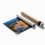 Extra large rolled print of a Bulgarian landscape with vibrant green and blue tones, ideal for classy bathroom wall art.
