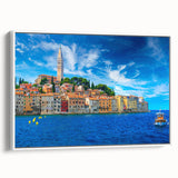 Vintage poster art of a scenic Croatian landscape on framed canvas, featuring colorful art in extra large size.