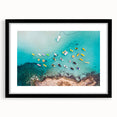 Extra large abstract art print of a colorful, textured European scenery on a black framed canvas.