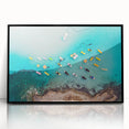 Large abstract wall art depicting a European Cyprus landscape in muted earth tones, framed in black acrylic.