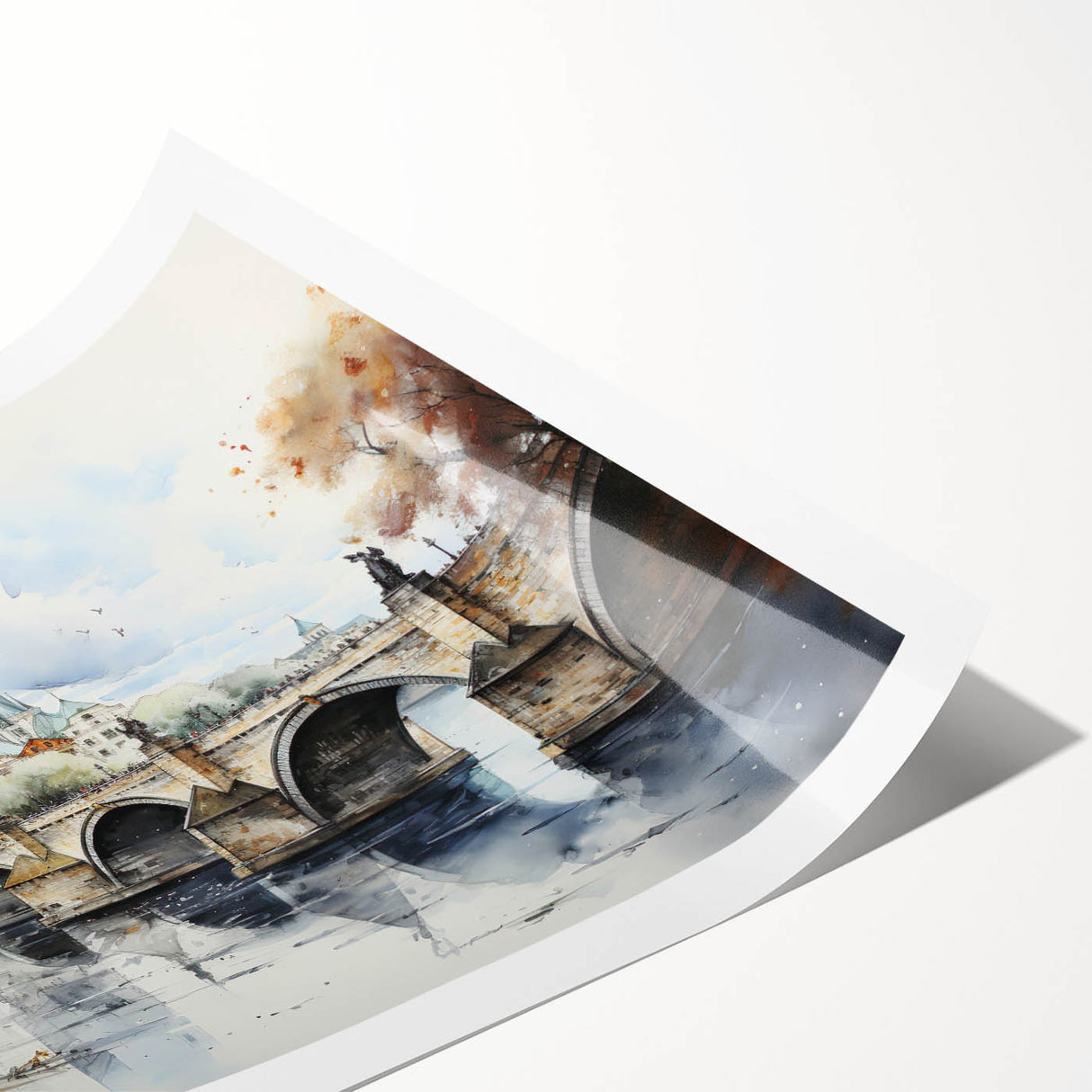 Extra large wall art featuring line art flowers over a Prague cityscape, printed on rolled canvas.