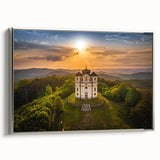 Framed canvas landscape art painting featuring a vintage-style Czech Republic scenery in colorful art tones.