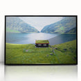 Large abstract wall art featuring geometric shapes in muted earth tones, framed in black acrylic.