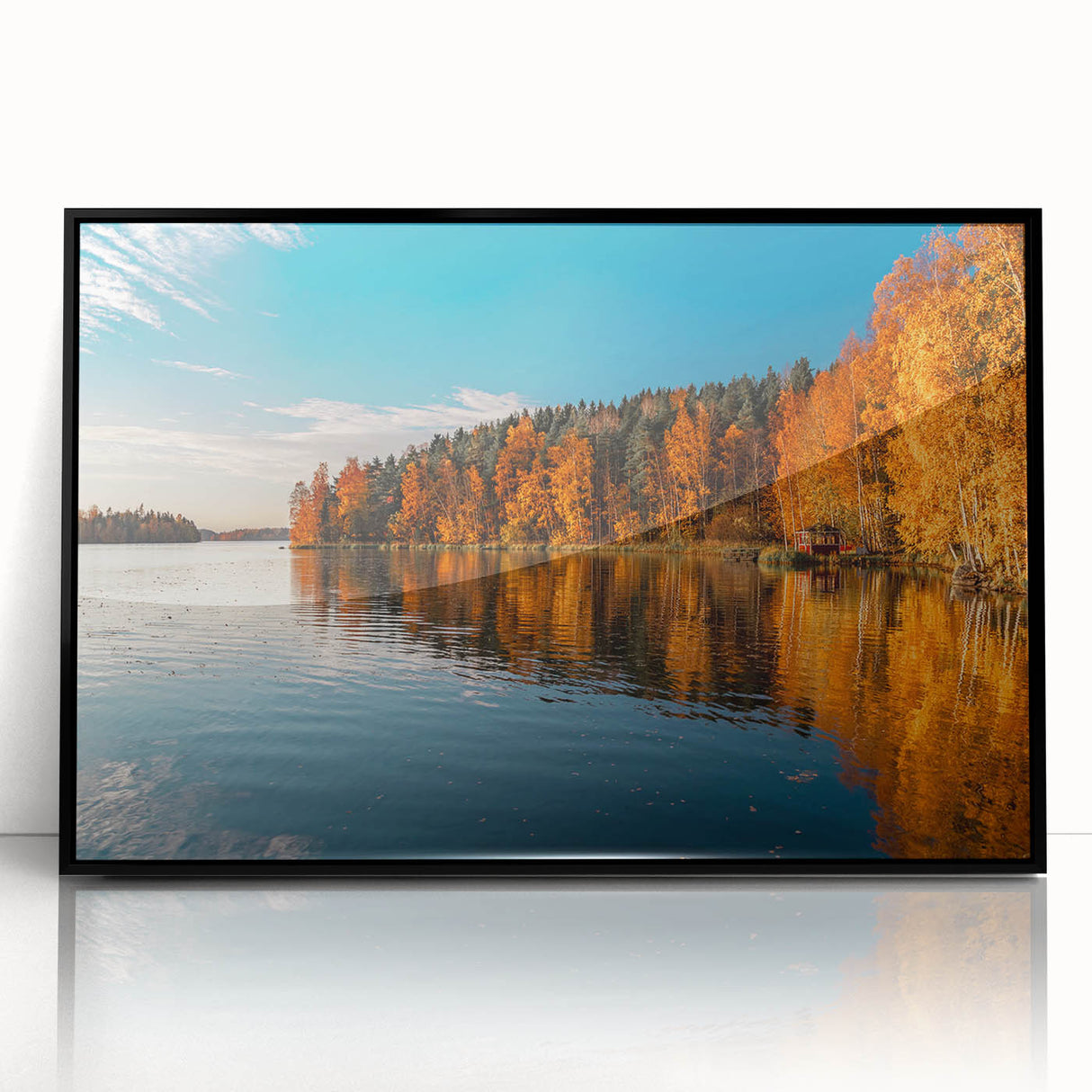 Large abstract wall art of a Finnish landscape in muted earth tones on a framed acrylic, ideal for modern living room decor.