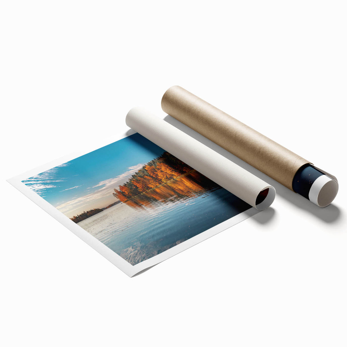 Extra large rolled print featuring a serene Finnish landscape with muted green and blue tones.