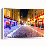 Vintage poster art of Lyon, France in vibrant colors on extra large framed canvas, ideal for living room decor.