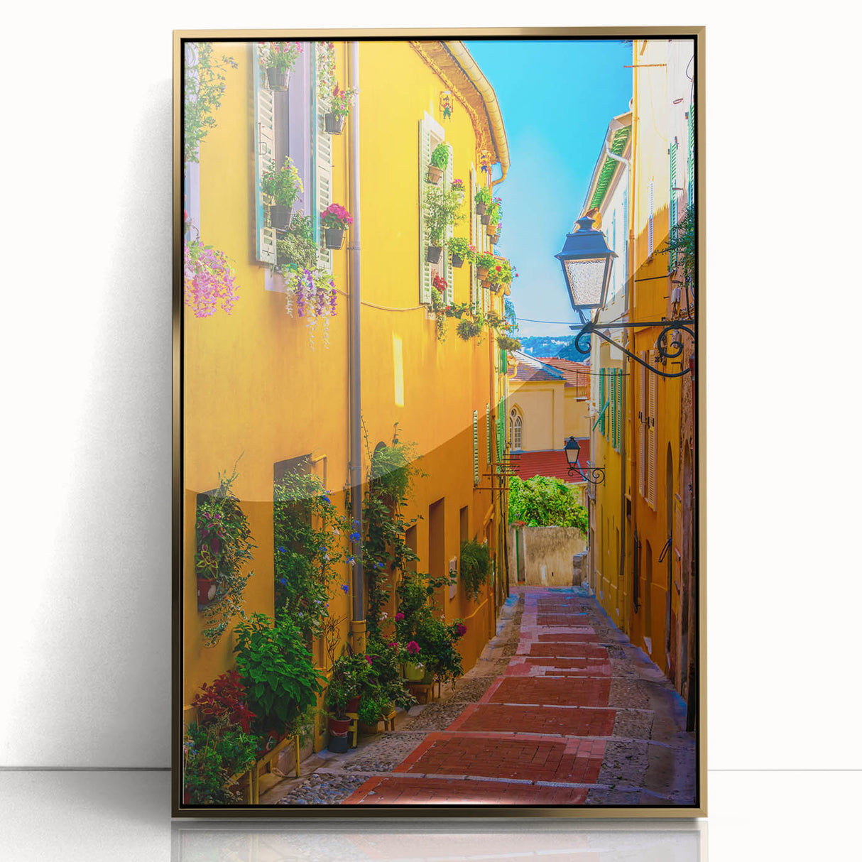Art deco poster depicting the Provence scenery in muted earth tones on a framed acrylic, ideal for modern art wall decor.