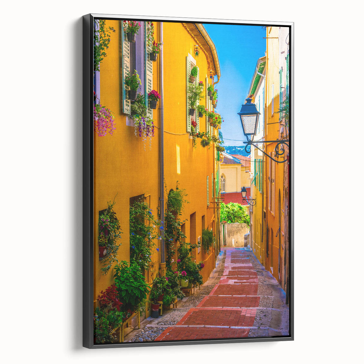 Black and white landscape art painting of Provence, France on framed canvas, ideal for bedroom wall decor.