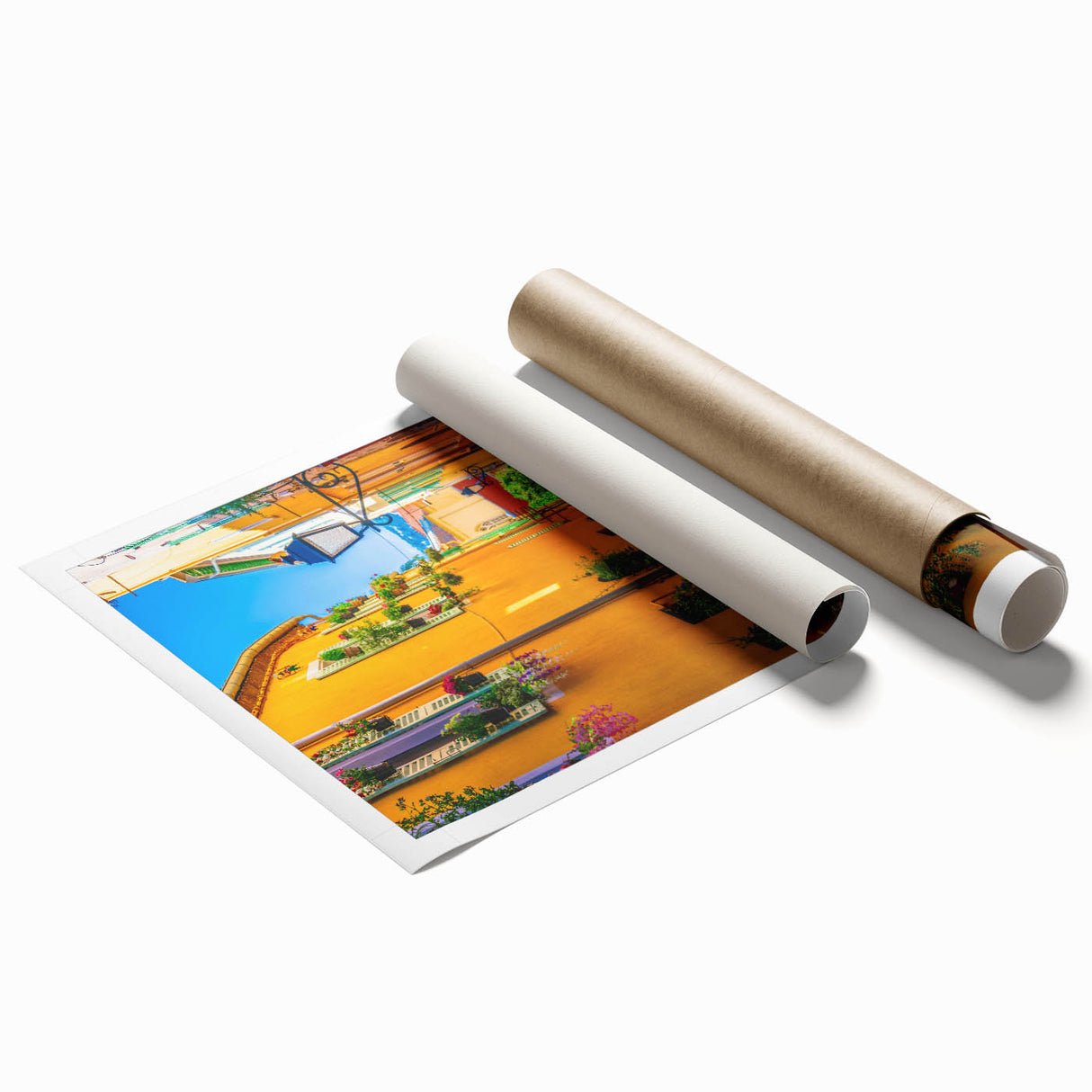 Extra large rolled print of a Provencal landscape with lavender fields, ideal for classy bathroom wall art.