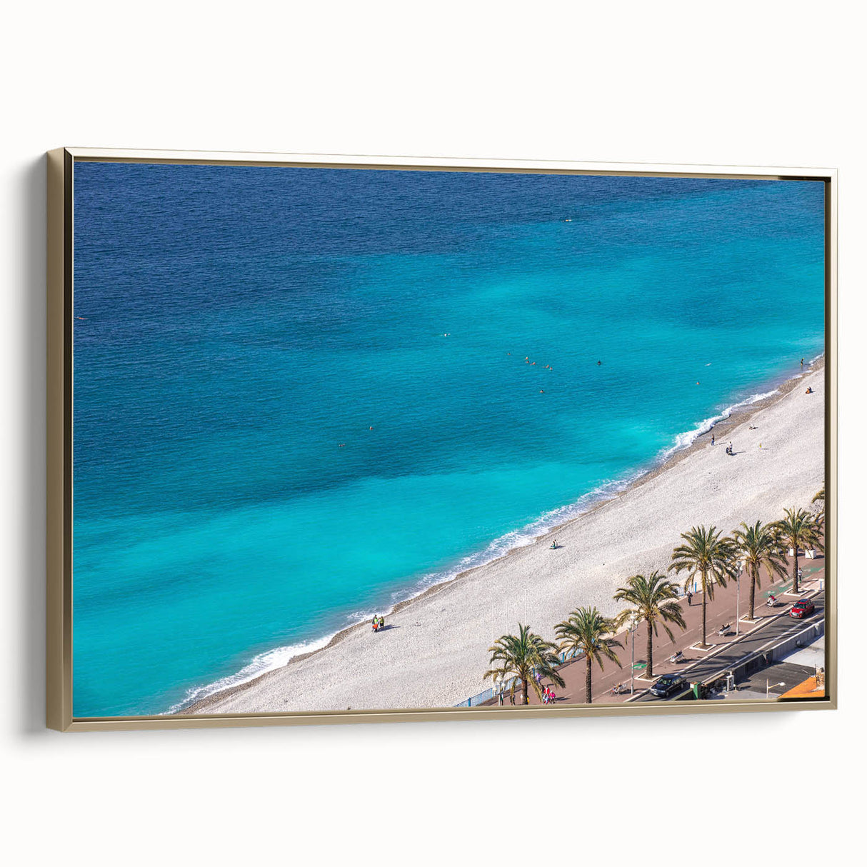 Vintage poster art of a South France landscape on framed canvas, featuring muted earth tones, ideal for bedroom wall decor.
