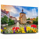 Acrylic print of a serene Bavarian landscape in soft green and blue tones, suitable for bedroom or dining room decor.