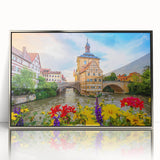 Framed acrylic print of a Bavarian landscape in muted earth tones, ideal for modern art wall decor.