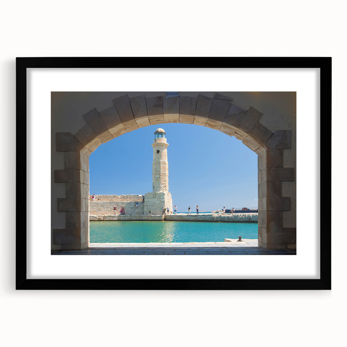Abstract art print of a colorful European scenery on Crete, featuring vibrant hues on a textured, extra large canvas.