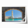 Extra large rolled print of a Crete, Greece landscape with vibrant blue and white tones, ideal for art wall dining room.