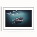 Textured art print of a Greenland landscape in muted green and blue tones on a white framed mat, ideal for bedroom art.
