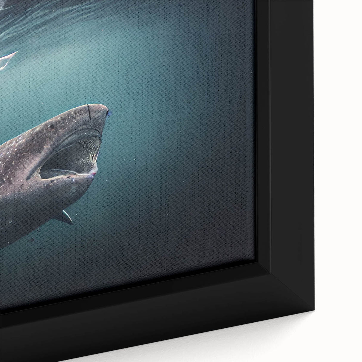 Extra large framed canvas featuring a textured depiction of Greenland scenery in vibrant green and blue tones.