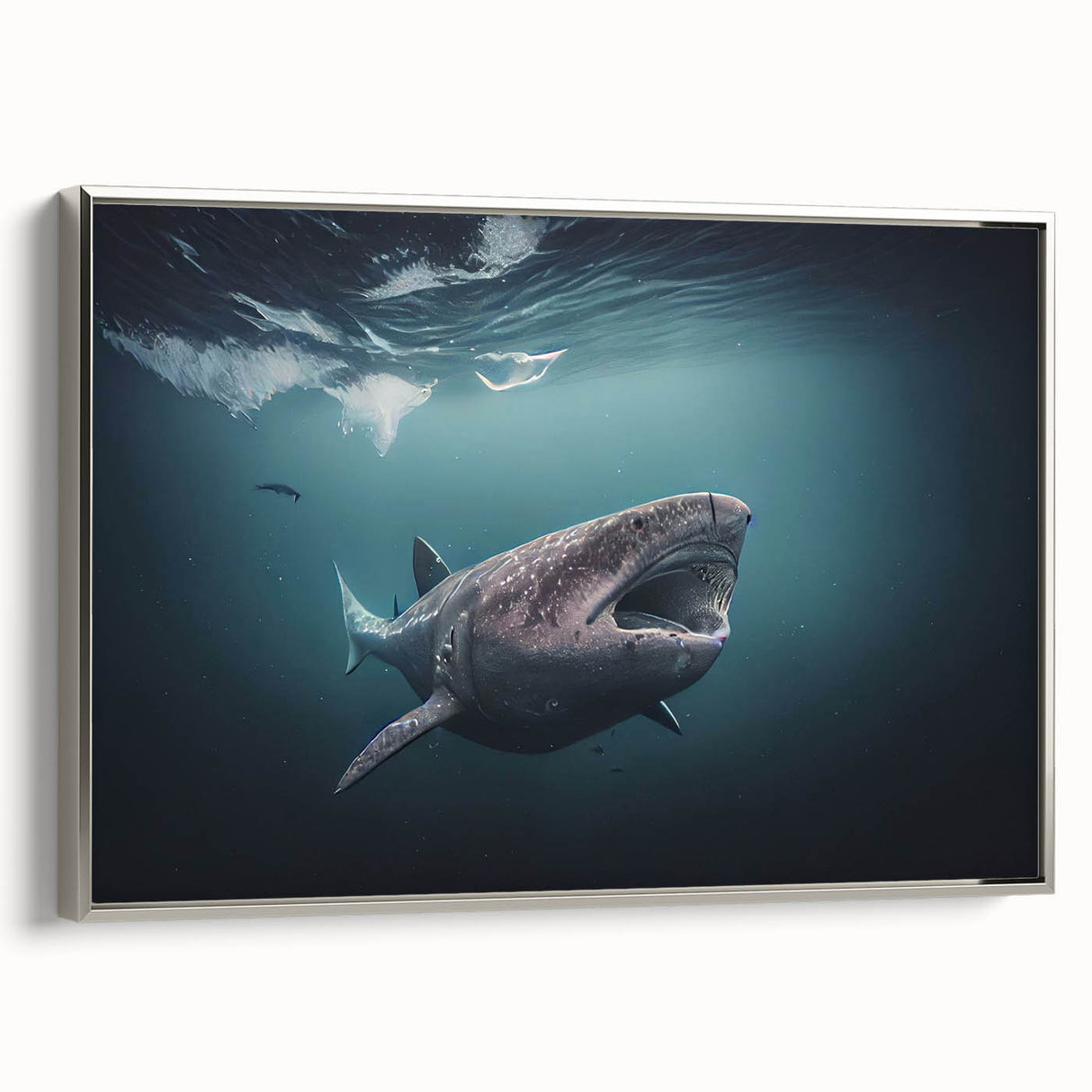Framed canvas depicting a vintage-style landscape painting of Greenland with muted green and black hues.