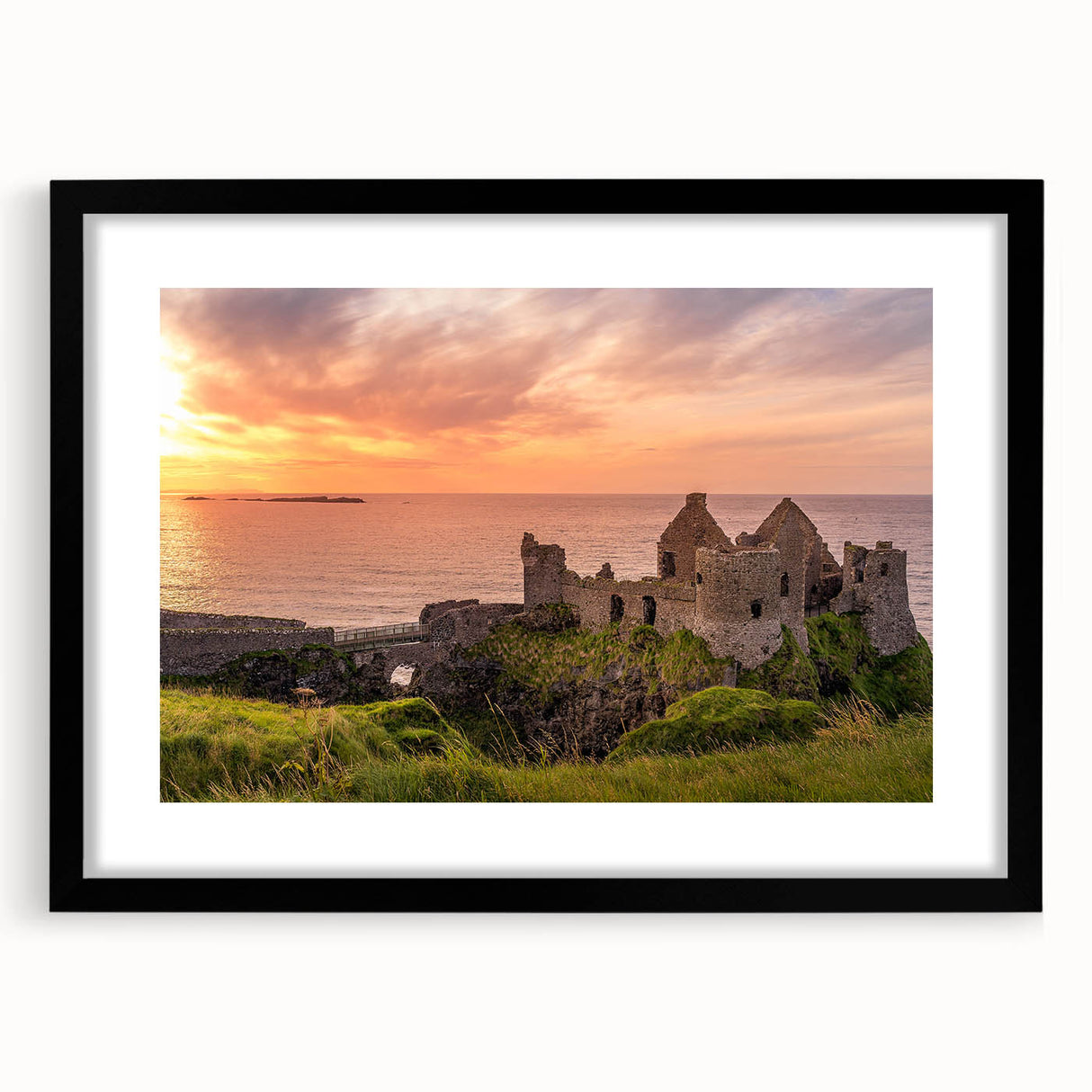 Colorful abstract art print of a textured European scenery on a large black-framed canvas, suitable for living room decor.