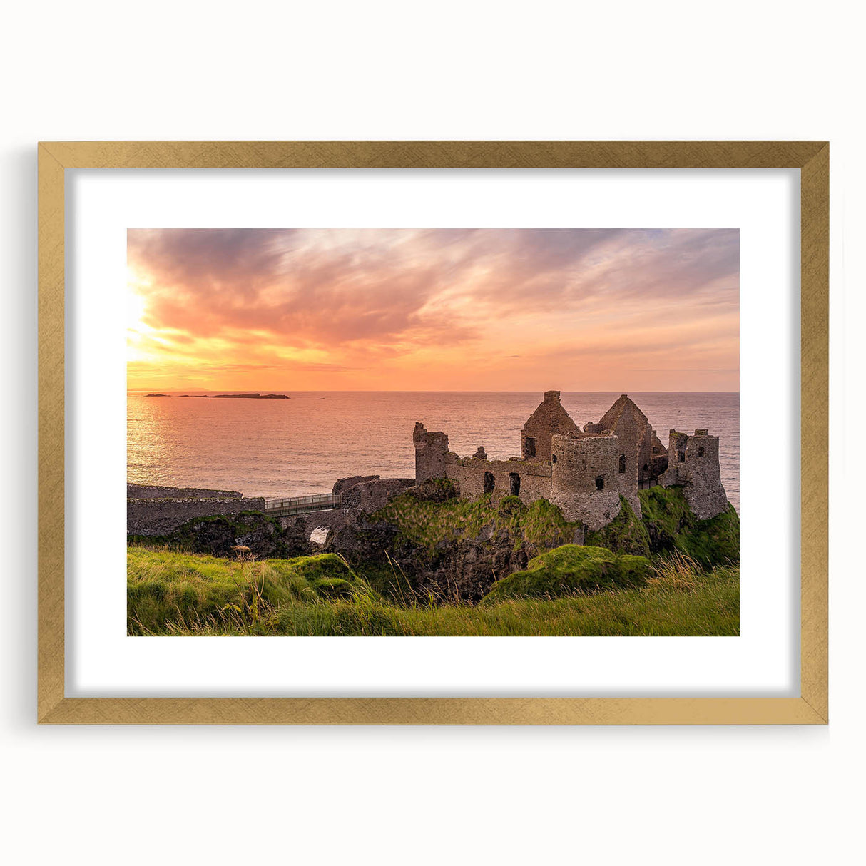 Abstract art print of a European scenery in Ireland, depicted in muted earth tones on a framed canvas.