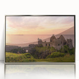 Large acrylic print of a serene Irish landscape in cool green and blue hues, framed in silver.