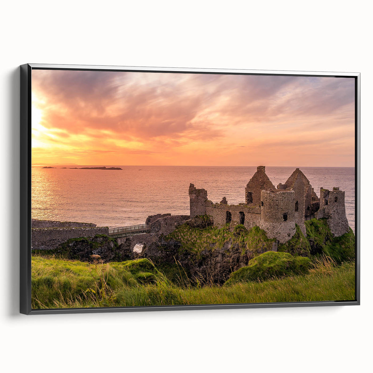 Black and white framed canvas of a vintage Irish landscape, ideal for bedroom wall decor.