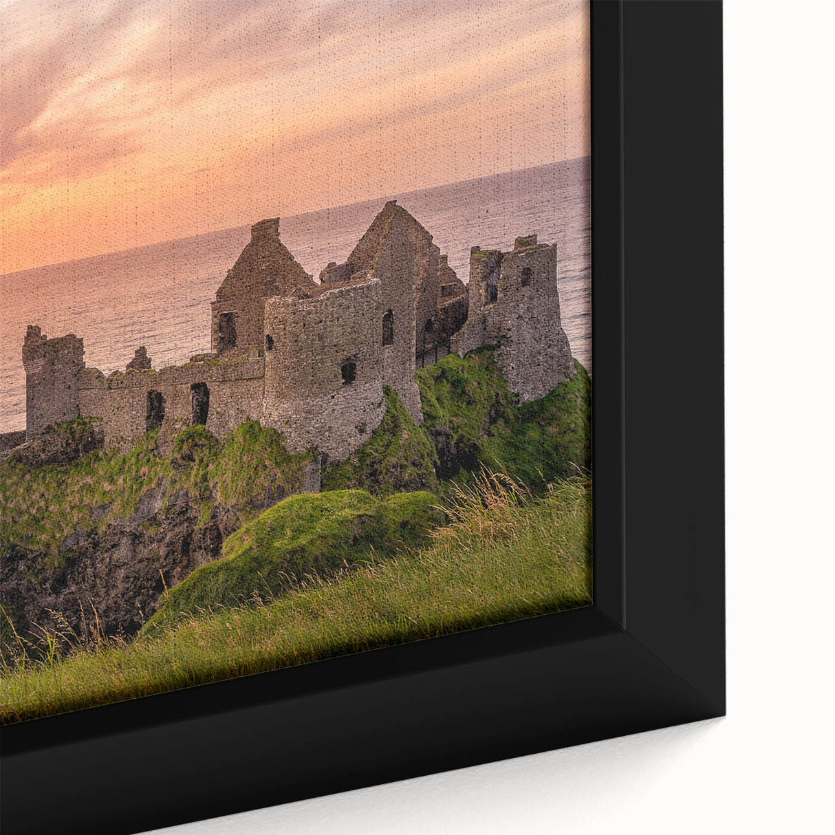 Extra large framed canvas featuring a textured black wall art of an Irish scenic landscape with colorful accents.