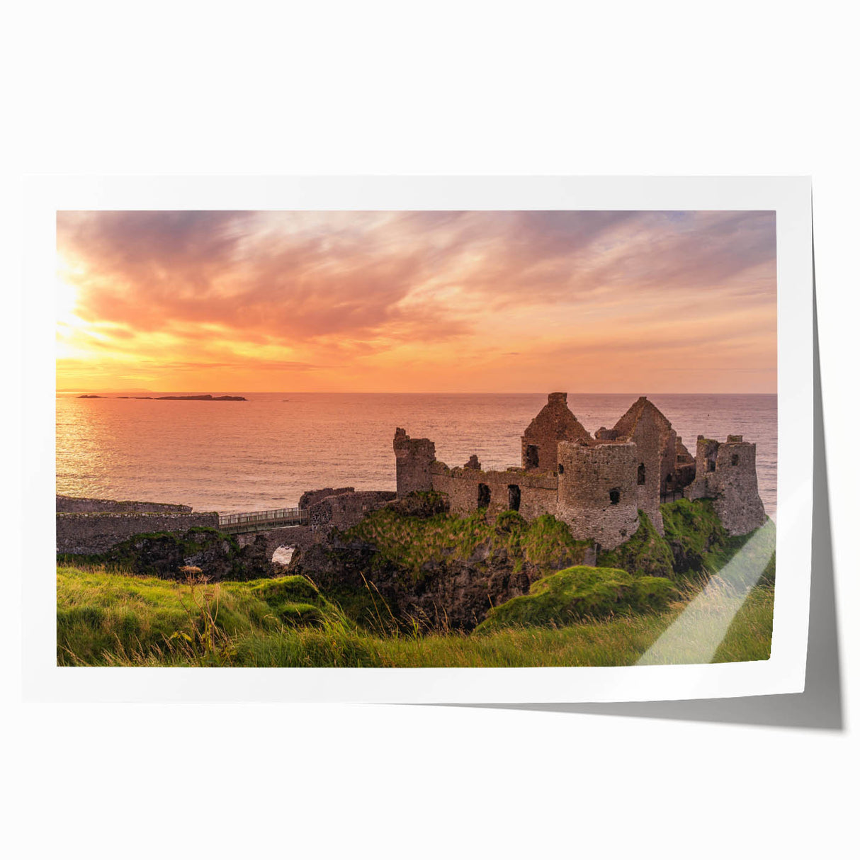 Rolled print of a European Irish landscape with muted green and gray tones, suitable for dining room wall art.