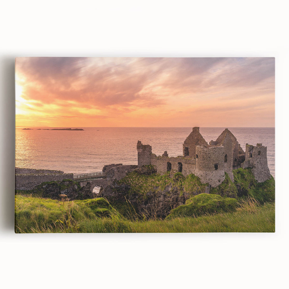 Black and white photo of a scenic Irish landscape on stretched canvas, ideal for kitchen wall art.