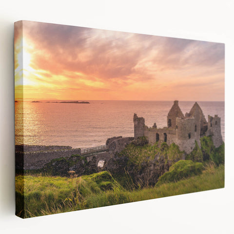 Large canvas print featuring a serene Irish landscape in muted green and blue tones, ideal for kitchen wall art.