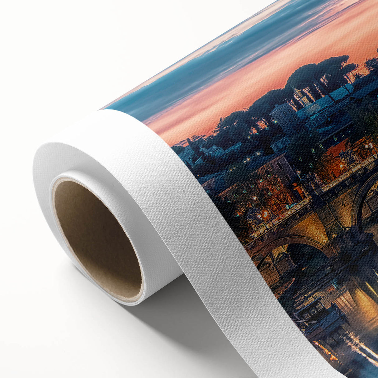 Art Deco poster of Rome with soft pastel shades on rolled canvas, ideal for nursery wall art.