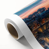Art Deco poster of Rome with soft pastel shades on rolled canvas, ideal for nursery wall art.