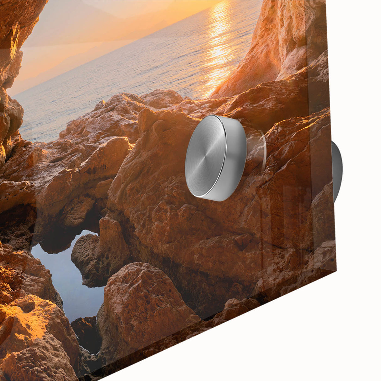 Large abstract depiction of Sicilian scenery in muted earth tones on acrylic glass, suitable for dining room art.